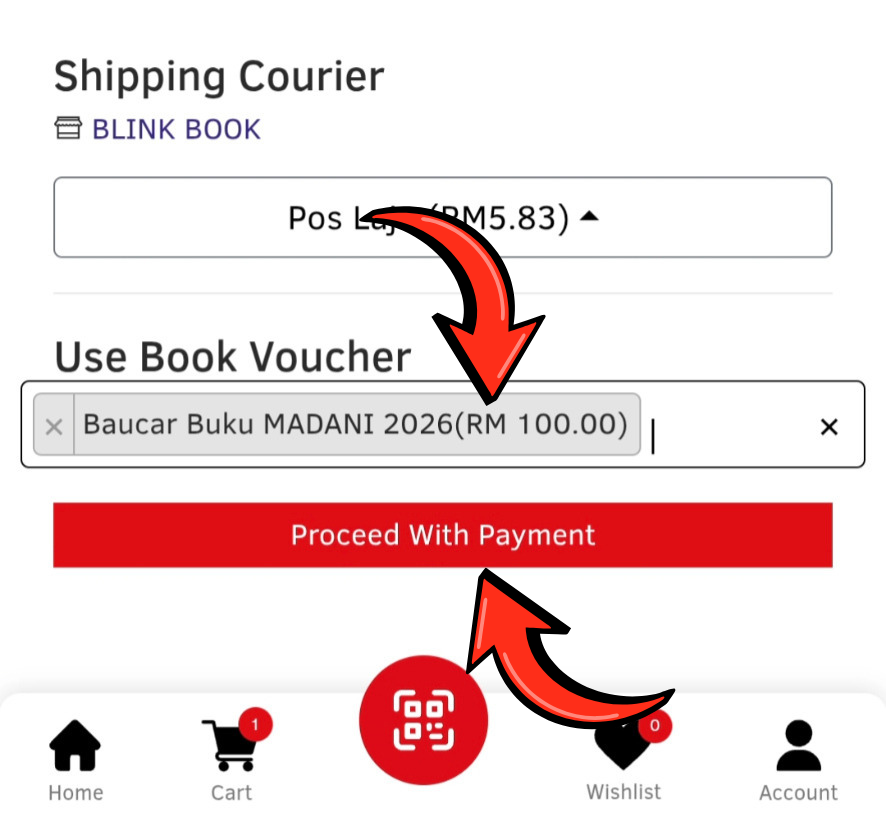 Payment Details dengan Baucar Buku MADANI 2026 digunakan, Total RM0.00