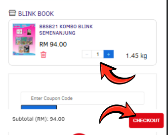 Troli Book Capital dengan subtotal dan butang Checkout