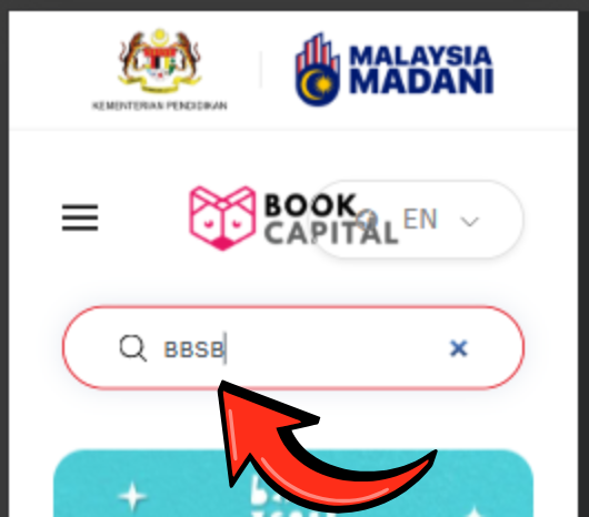 Ruangan carian Book Capital dengan keyword BBSB