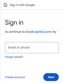 Halaman login Book Capital menggunakan ID DELIMA